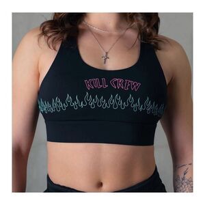 Kill Crew Flame High Support Sports Bra Strappy Longline- Black / Teal / Pink S